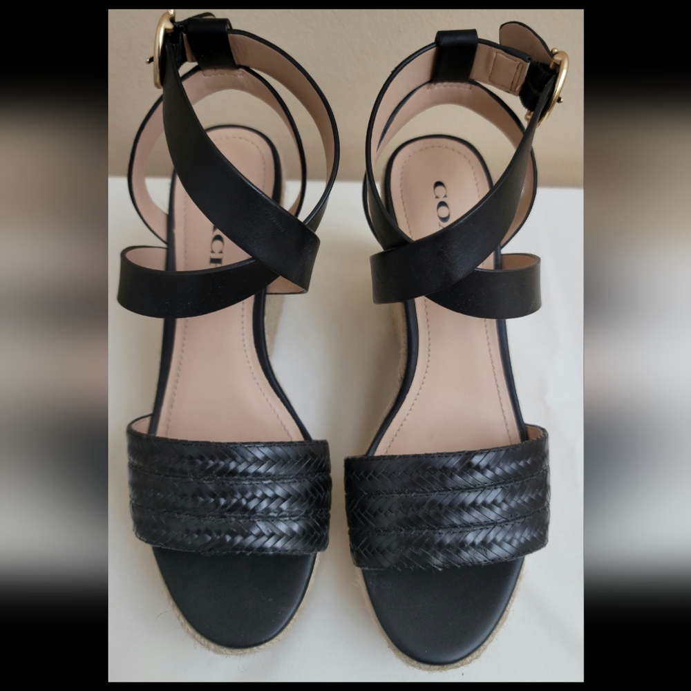 Coach Isabella Black Platform Wedge Sandels Size 7.5B